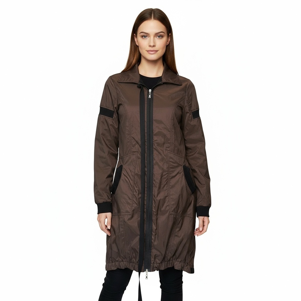 NWT Lillian H Brown Black Trench Coat Full Zip, size 42